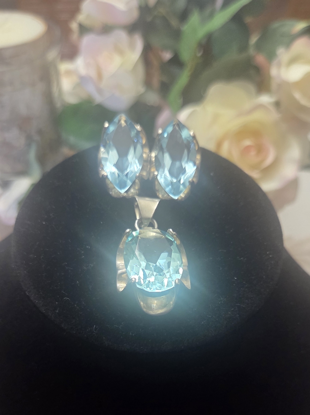 Blue Topaz Earrings And Pendant Set.
